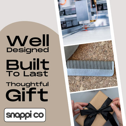 Snappi Co® Metal Folding Beard Comb – 304 Stainless Steel Pocket Comb for Men, Beard Grooming, Mustache Care, Portable EDC Accessory, Gift Box Included