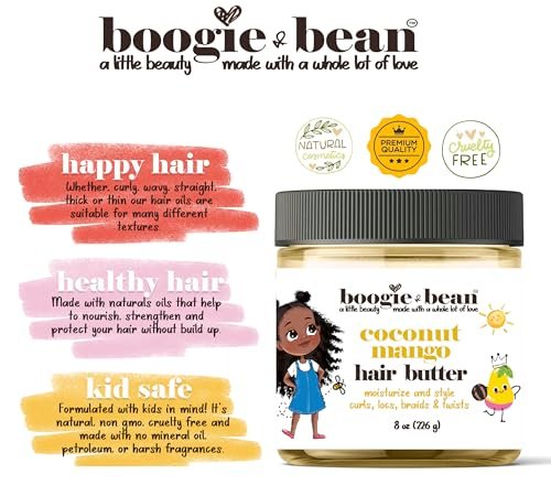 Boogie and Bean Hair Styling Creme & Pomade for Thick & Curly Hair Kids with Locs, Curls, Twists & Braids - Natural Oils & Mango Butter for Black Hair (8 oz) Avelisse