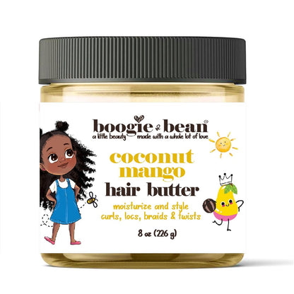 Boogie and Bean Hair Styling Creme & Pomade for Thick & Curly Hair Kids with Locs, Curls, Twists & Braids - Natural Oils & Mango Butter for Black Hair (8 oz) Avelisse