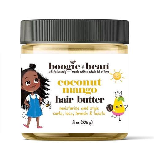 Boogie and Bean Hair Styling Creme & Pomade for Thick & Curly Hair Kids with Locs, Curls, Twists & Braids - Natural Oils & Mango Butter for Black Hair (8 oz) Avelisse