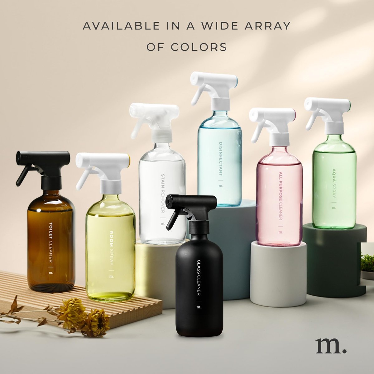 MaisoNovo Glass Spray Bottle - 16.9 fl oz Amber x 2 with 16 Labels Avelisse