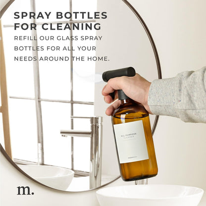 MaisoNovo Glass Spray Bottle - 16.9 fl oz Amber x 2 with 16 Labels Avelisse