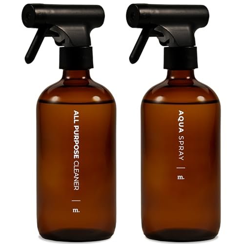MaisoNovo Glass Spray Bottle - 16.9 fl oz Amber x 2 with 16 Labels Avelisse