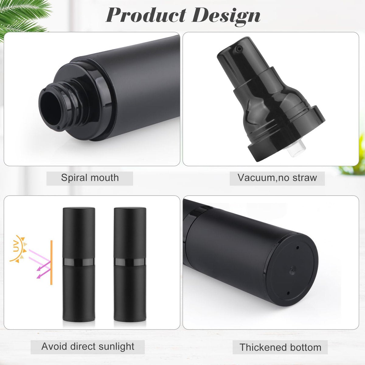 BOSMIOW 5-Pack 15ml Black Airless Pump Bottles – Empty Frosted Vacuum Lotion Dispensers for Foundation, Cream, Essential Oils & More - görsel 7