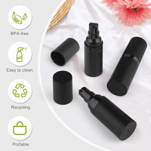 BOSMIOW 5-Pack 15ml Black Airless Pump Bottles – Empty Frosted Vacuum Lotion Dispensers for Foundation, Cream, Essential Oils & More - görsel 6