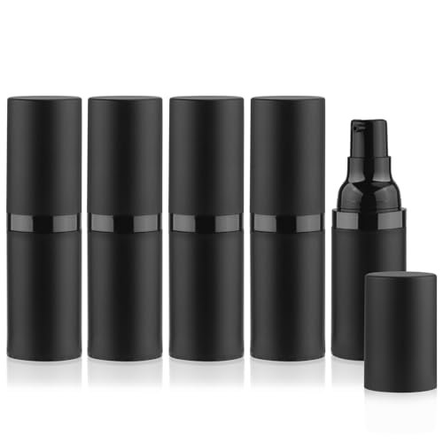 BOSMIOW 5-Pack 15ml Black Airless Pump Bottles – Empty Frosted Vacuum Lotion Dispensers for Foundation, Cream, Essential Oils & More - görsel 2