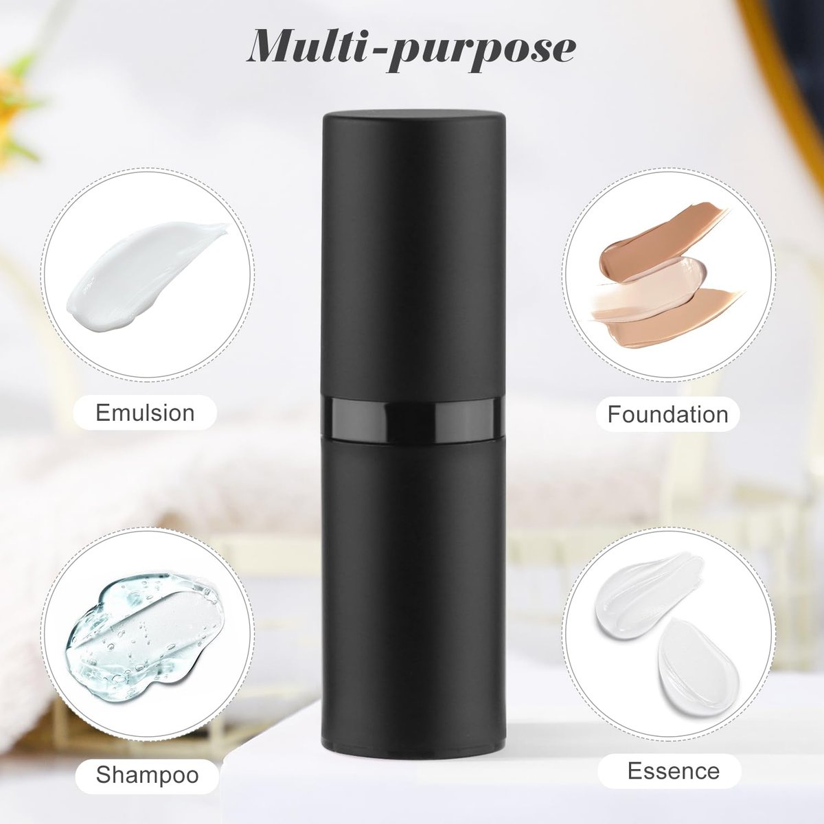 BOSMIOW 5-Pack 15ml Black Airless Pump Bottles – Empty Frosted Vacuum Lotion Dispensers for Foundation, Cream, Essential Oils & More - görsel 11