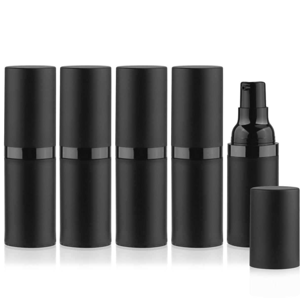 BOSMIOW 5-Pack 15ml Black Airless Pump Bottles – Empty Frosted Vacuum Lotion Dispensers for Foundation, Cream, Essential Oils & More - görsel 1