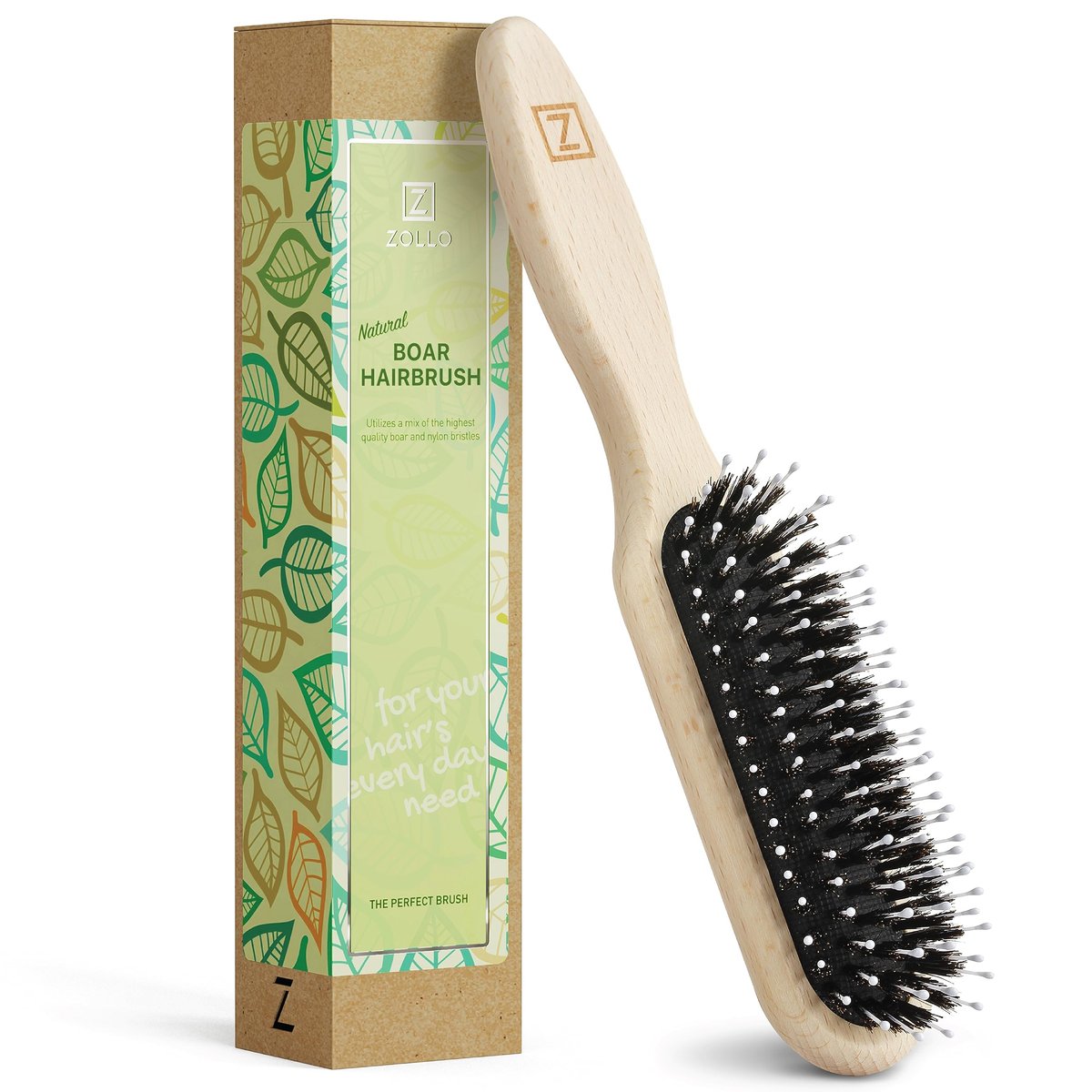 Natural Boar Bristle Hair Brush for Women, Men, Kids - Dry and Wet Detangling Hair Brush Gently Enhances Shine, Smooths Frizz and Prevents Breakage in Fine, Straight, Thick, Curly Hair (Long, Green) - görsel 1
