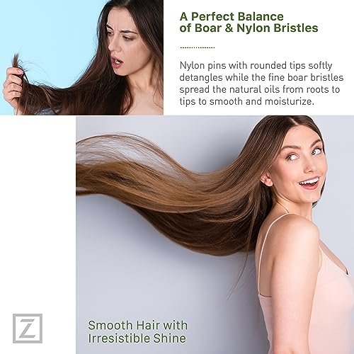 Natural Boar Bristle Hair Brush for Women, Men, Kids - Dry and Wet Detangling Hair Brush Gently Enhances Shine, Smooths Frizz and Prevents Breakage in Fine, Straight, Thick, Curly Hair (Long, Green) - görsel 6
