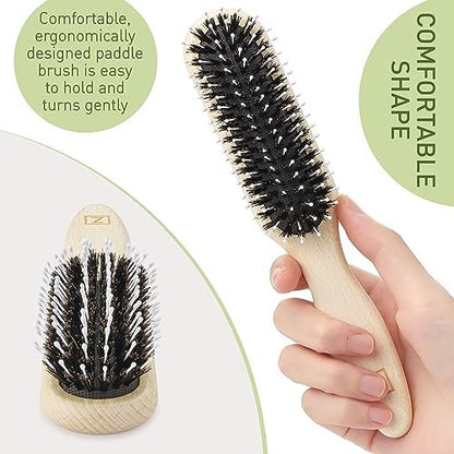 Natural Boar Bristle Hair Brush for Women, Men, Kids - Dry and Wet Detangling Hair Brush Gently Enhances Shine, Smooths Frizz and Prevents Breakage in Fine, Straight, Thick, Curly Hair (Long, Green)
