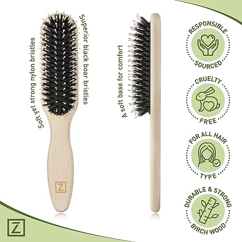 Natural Boar Bristle Hair Brush for Women, Men, Kids - Dry and Wet Detangling Hair Brush Gently Enhances Shine, Smooths Frizz and Prevents Breakage in Fine, Straight, Thick, Curly Hair (Long, Green) - görsel 8