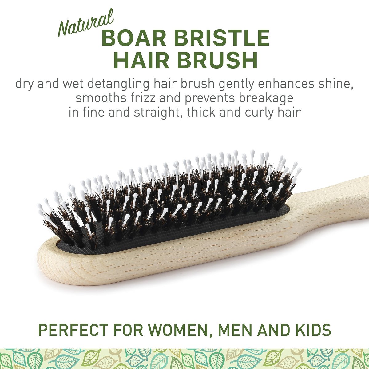 Natural Boar Bristle Hair Brush for Women, Men, Kids - Dry and Wet Detangling Hair Brush Gently Enhances Shine, Smooths Frizz and Prevents Breakage in Fine, Straight, Thick, Curly Hair (Long, Green) - görsel 3