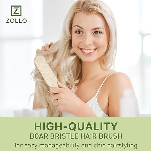 Natural Boar Bristle Hair Brush for Women, Men, Kids - Dry and Wet Detangling Hair Brush Gently Enhances Shine, Smooths Frizz and Prevents Breakage in Fine, Straight, Thick, Curly Hair (Long, Green) - görsel 12