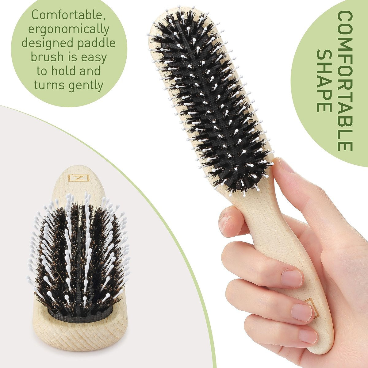Natural Boar Bristle Hair Brush for Women, Men, Kids - Dry and Wet Detangling Hair Brush Gently Enhances Shine, Smooths Frizz and Prevents Breakage in Fine, Straight, Thick, Curly Hair (Long, Green) - görsel 9