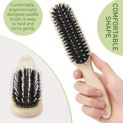 Natural Boar Bristle Hair Brush for Women, Men, Kids - Dry and Wet Detangling Hair Brush Gently Enhances Shine, Smooths Frizz and Prevents Breakage in Fine, Straight, Thick, Curly Hair (Long, Green)