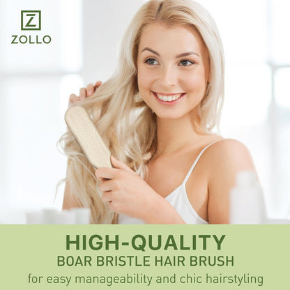 Natural Boar Bristle Hair Brush for Women, Men, Kids - Dry and Wet Detangling Hair Brush Gently Enhances Shine, Smooths Frizz and Prevents Breakage in Fine, Straight, Thick, Curly Hair (Long, Green)