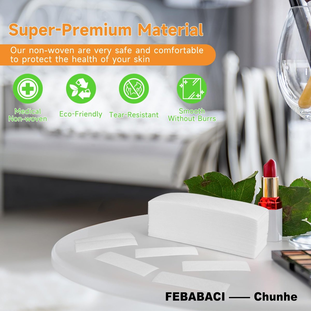 FEBABACI 300 Pcs Non Woven Wax Strips for Body and Facial Hair Removal - Professional Waxing Strips Without Wax (2.8" x 7.9" & 1.4" x 3.9") - görsel 5