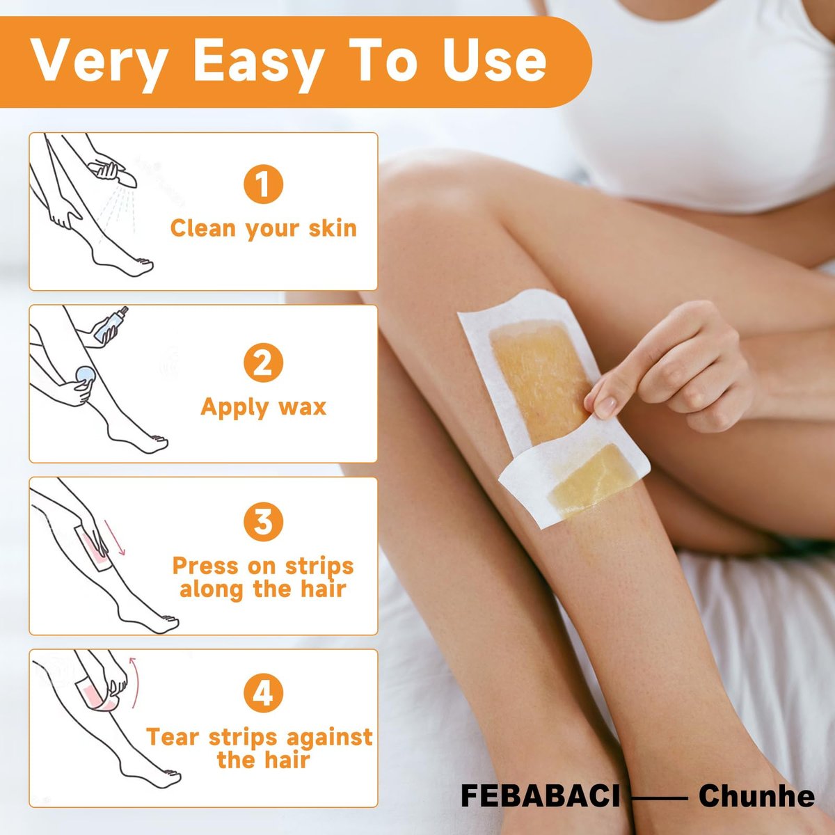 FEBABACI 300 Pcs Non Woven Wax Strips for Body and Facial Hair Removal - Professional Waxing Strips Without Wax (2.8" x 7.9" & 1.4" x 3.9") - görsel 7