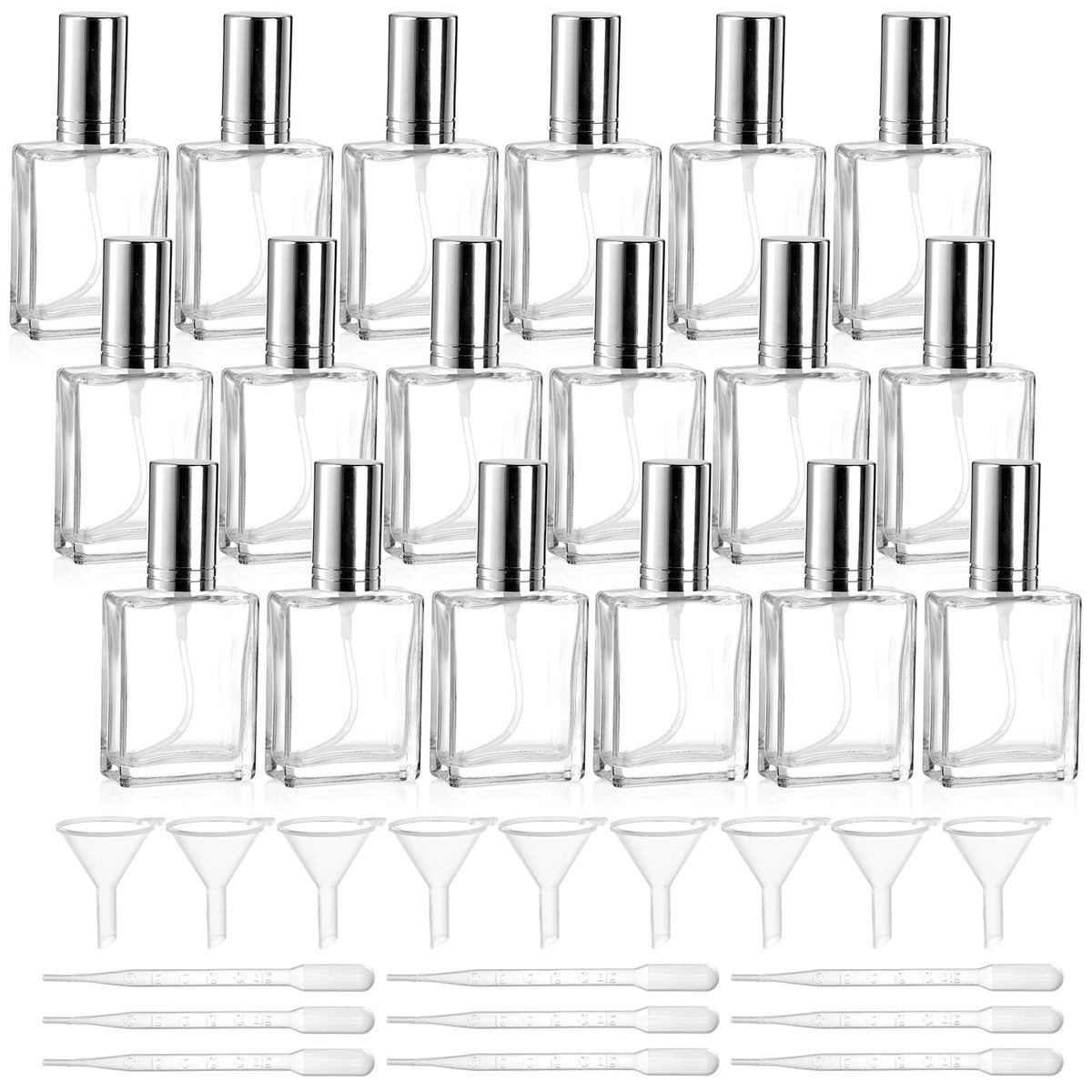 Foraineam 18-Pack Clear Glass Fine Mist Atomizer Spray Bottles – 15ml Refillable Mini Perfume Bottles with Droppers and Funnels Avelisse