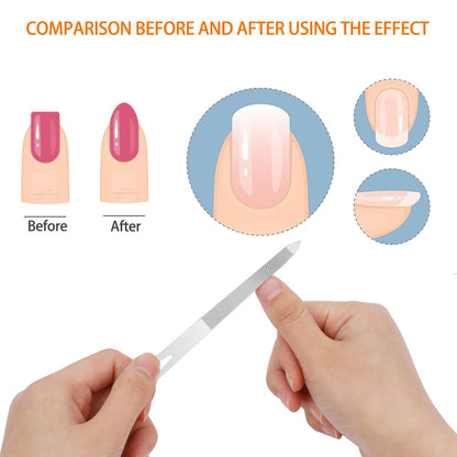 Professional 6-Piece Stainless Steel Nail File Set with Cleaner Tip - Double Sided, Diamond Buffer for Natural Nails
