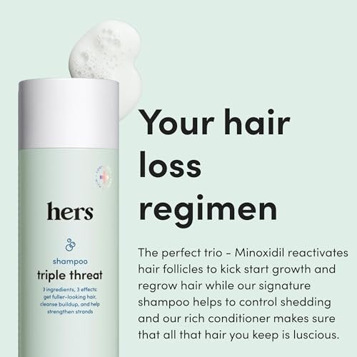 Hers Triple Threat Shampoo, Conditioner, and 2% Minoxidil Set - Biotin, Saw Palmetto, & Pumpkin Seed Oil - Supports Hair Regrowth for Women - Color-Safe & Paraben-Free - Napa Rose Scent - 3 Count Avelisse