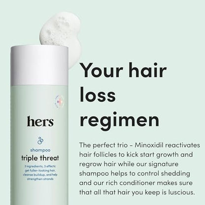 Hers Triple Threat Shampoo, Conditioner, and 2% Minoxidil Set - Biotin, Saw Palmetto, & Pumpkin Seed Oil - Supports Hair Regrowth for Women - Color-Safe & Paraben-Free - Napa Rose Scent - 3 Count Avelisse