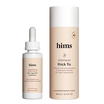 Hims Thick Fix Thickening Shampoo & 5% Minoxidil Treatment Serum - Strengthening Hair Growth with Saw Palmetto & Minoxidil - Paraben-Free & Sulfate-Free - Eucalyptus Grove Scent Avelisse