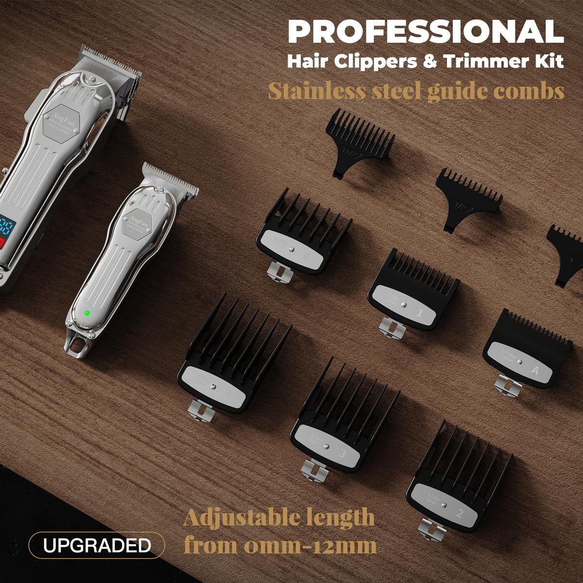 AngFan Professional Hair Clippers for Men - Cordless Clippers & Trimmers Set with LCD Display, 7200RPM High-Speed Motor, 5H Runtime, Wall-Mountable Barber Tools for Home Use & Professional Barbers Avelisse