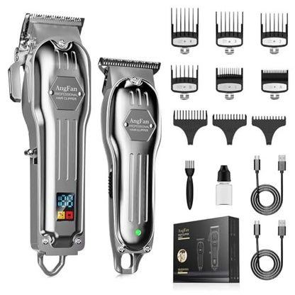 AngFan Professional Hair Clippers for Men - Cordless Clippers & Trimmers Set with LCD Display, 7200RPM High-Speed Motor, 5H Runtime, Wall-Mountable Barber Tools for Home Use & Professional Barbers Avelisse