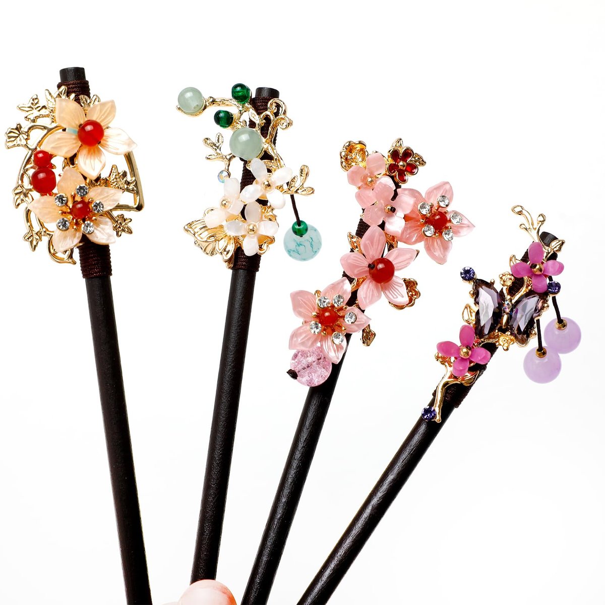 4 PCS Wooden Hair Sticks - Chinese Traditional Flower Hair Chopsticks for Long Hair, Classic Vintage Hair Pins for Women & Girls - görsel 5