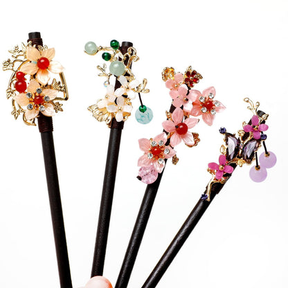 4 PCS Wooden Hair Sticks - Chinese Traditional Flower Hair Chopsticks for Long Hair, Classic Vintage Hair Pins for Women & Girls