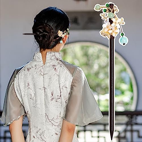 4 PCS Wooden Hair Sticks - Chinese Traditional Flower Hair Chopsticks for Long Hair, Classic Vintage Hair Pins for Women & Girls - görsel 8