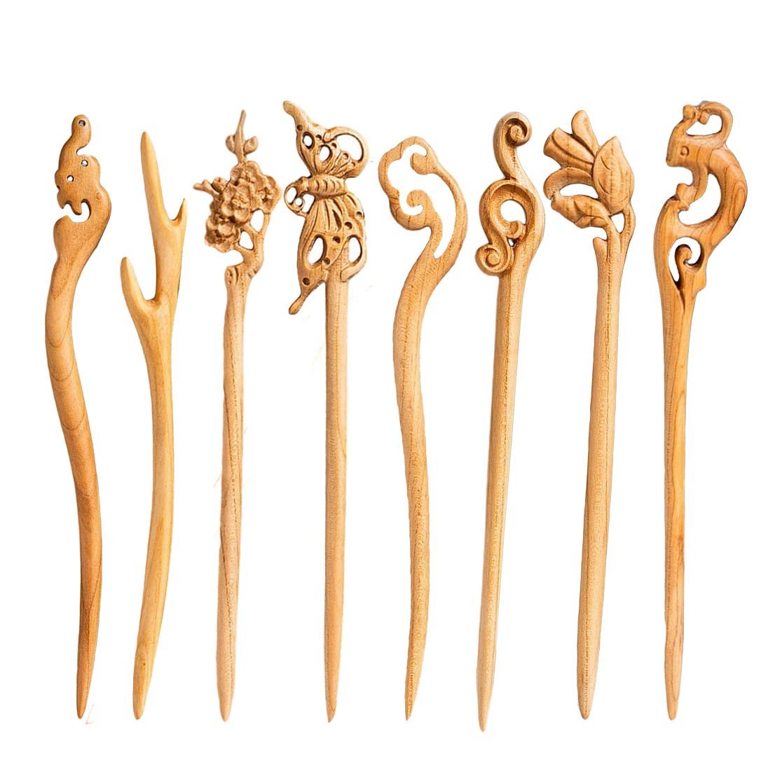 Leadigol 8 PCS Wooden Hair Sticks - Chinese Wood Hair Forks for Women, Vintage Hair Pins, Japanese Hair Chopsticks for Bun Maker - görsel 1
