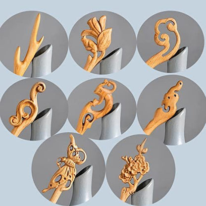 Leadigol 8 PCS Wooden Hair Sticks - Chinese Wood Hair Forks for Women, Vintage Hair Pins, Japanese Hair Chopsticks for Bun Maker