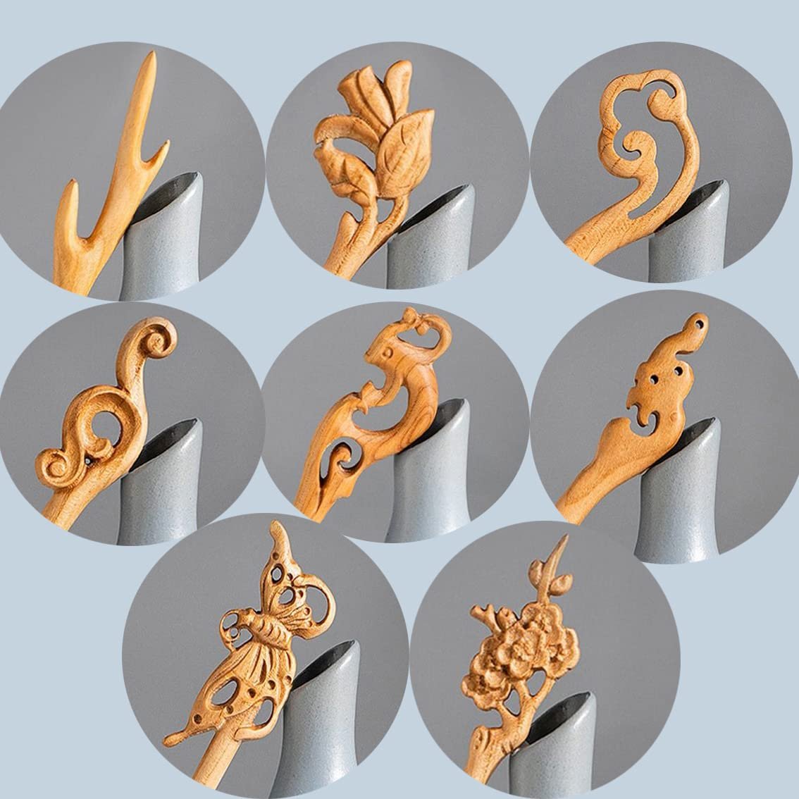 Leadigol 8 PCS Wooden Hair Sticks - Chinese Wood Hair Forks for Women, Vintage Hair Pins, Japanese Hair Chopsticks for Bun Maker - görsel 3