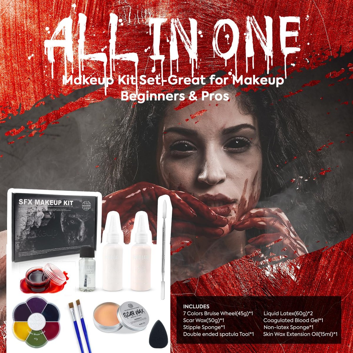 VIOLA HOUSE SFX Makeup Kit - 6 Colors Bruise Wound Face Body Paint with Scar Wax, Liquid Latex, Fake Blood, and Tools - görsel 15