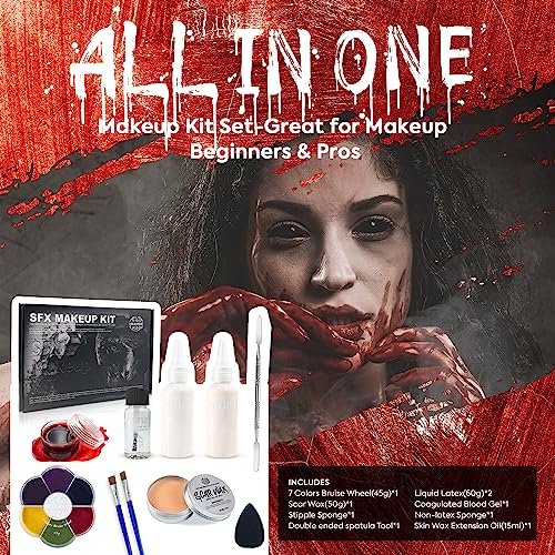 VIOLA HOUSE SFX Makeup Kit - 6 Colors Bruise Wound Face Body Paint with Scar Wax, Liquid Latex, Fake Blood, and Tools - görsel 16