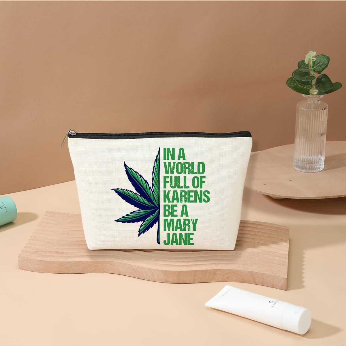 Inspired Marijuana Weed Leaf Cosmetic Bag – Funny Makeup Pouch for Women, Friendship Gift for Mom, Grandma, Sister, Bestie, Daughter – Graduation, Birthday, Christmas Avelisse