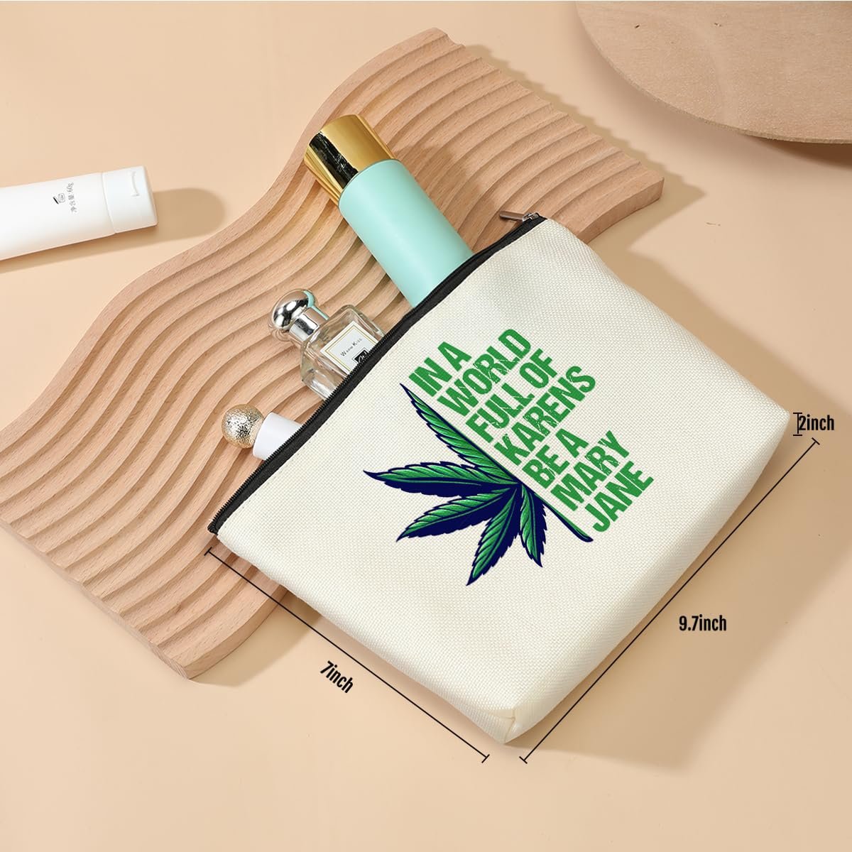 Inspired Marijuana Weed Leaf Cosmetic Bag – Funny Makeup Pouch for Women, Friendship Gift for Mom, Grandma, Sister, Bestie, Daughter – Graduation, Birthday, Christmas Avelisse