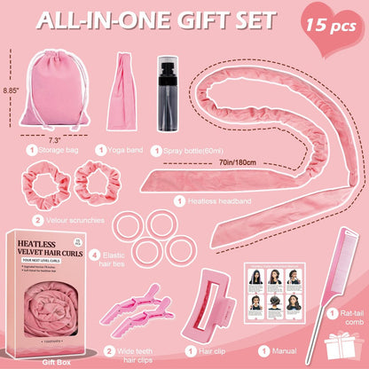 No Heat Hair Curlers for Medium Long Hair - 70'' Velour Overnight Headband for Heatless Curls - Pink
