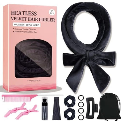 Heatless Curls Overnight Headband - 70'' No Heat Hair Curlers for Medium Long Hair (Black)