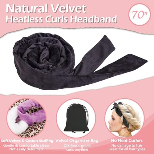 Heatless Curls Overnight Headband - 70'' No Heat Hair Curlers for Medium Long Hair (Black) - görsel 10