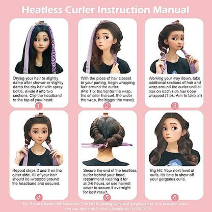 No Heat Hair Curlers for Medium Long Hair - 70'' Velour Overnight Headband for Heatless Curls - Pink