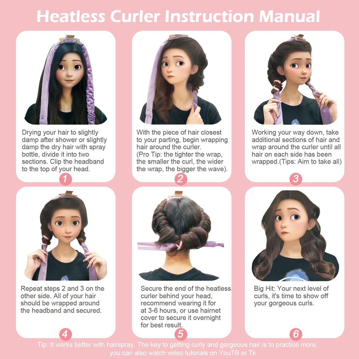 Heatless Curls Overnight Headband - 70'' No Heat Hair Curlers for Medium Long Hair (Black) - görsel 13