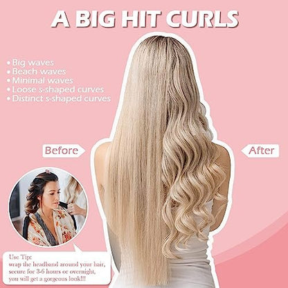 Heatless Curls Overnight Headband - 70'' No Heat Hair Curlers for Medium Long Hair (Black)