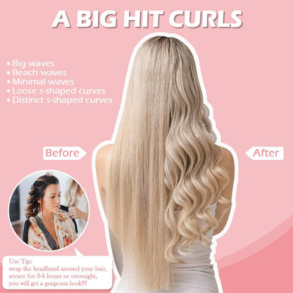 Heatless Curls Overnight Headband - 70'' No Heat Hair Curlers for Medium Long Hair (Black)