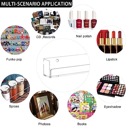 Cerpourt 4 Pack Clear Acrylic Nail Polish Rack Wall Mounted Shelf - Nail Polish Organizer Display for Nail Techs, Home & Salon Use Avelisse