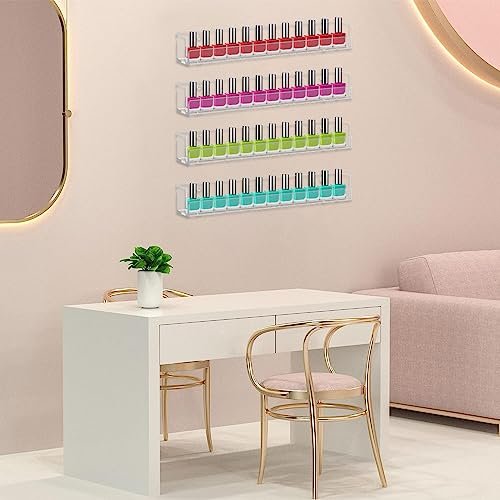 Cerpourt 4 Pack Clear Acrylic Nail Polish Rack Wall Mounted Shelf - Nail Polish Organizer Display for Nail Techs, Home & Salon Use Avelisse