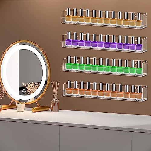 Cerpourt 4 Pack Clear Acrylic Nail Polish Rack Wall Mounted Shelf - Nail Polish Organizer Display for Nail Techs, Home & Salon Use Avelisse